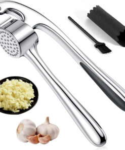 2-in-1 garlic press and ginger squeezer made of zinc alloy, angled view