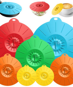 7-pack colorful silicone lids in 5 different sizes for bowls, cups, and pots