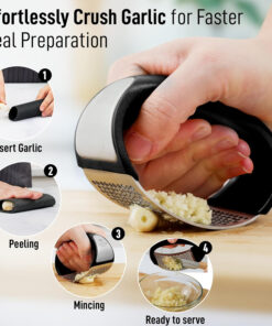 Small cleaning brush removing garlic residue from garlic press