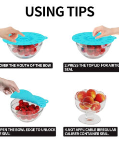 Silicone lids hanging on wall hooks for easy kitchen storage