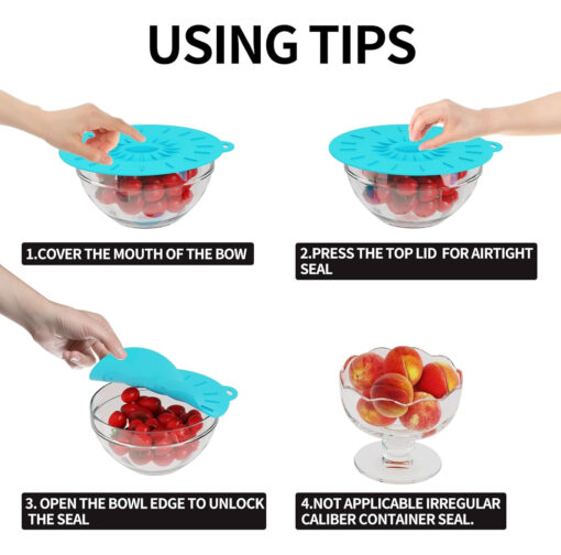 Silicone lids hanging on wall hooks for easy kitchen storage