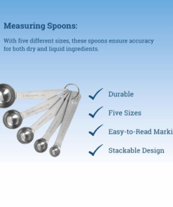 Dishwasher-safe stainless measuring spoon next to dry ingredients